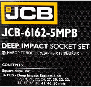 JCB Diepe Slagdoppenset 3/4″ 16-delig – 17 tot 50 mm, Metalen Koffer