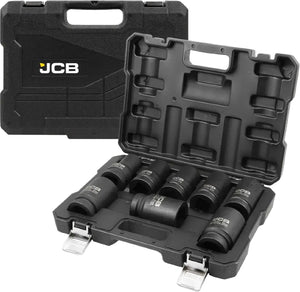 JCB Slagdoppenset 1″ 8-delig – 22 tot 41 mm, Cr-Mo, Metalen Koffer