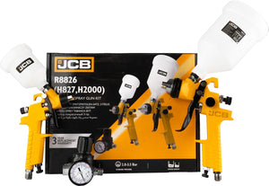 JCB Verfspuitpistool Set 3-delig – 600 ml en 125 ml met Drukregelaar