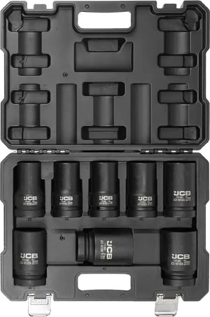 JCB Slagdoppenset 1″ 8-delig – 22 tot 41 mm, Cr-Mo, Metalen Koffer