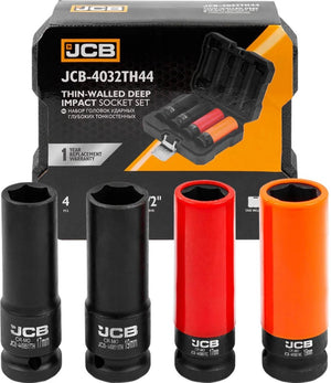 JCB Slagdoppen 1/2″ 17 en 19 mm – Dunwandig met Beschermhoes, 4-delig