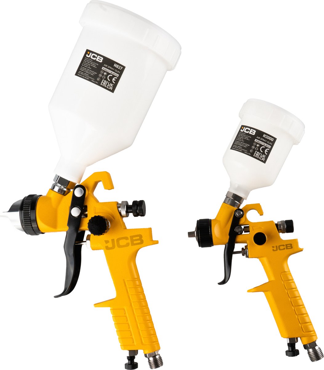 JCB Verfspuitpistool Set 3-delig – 600 ml en 125 ml met Drukregelaar