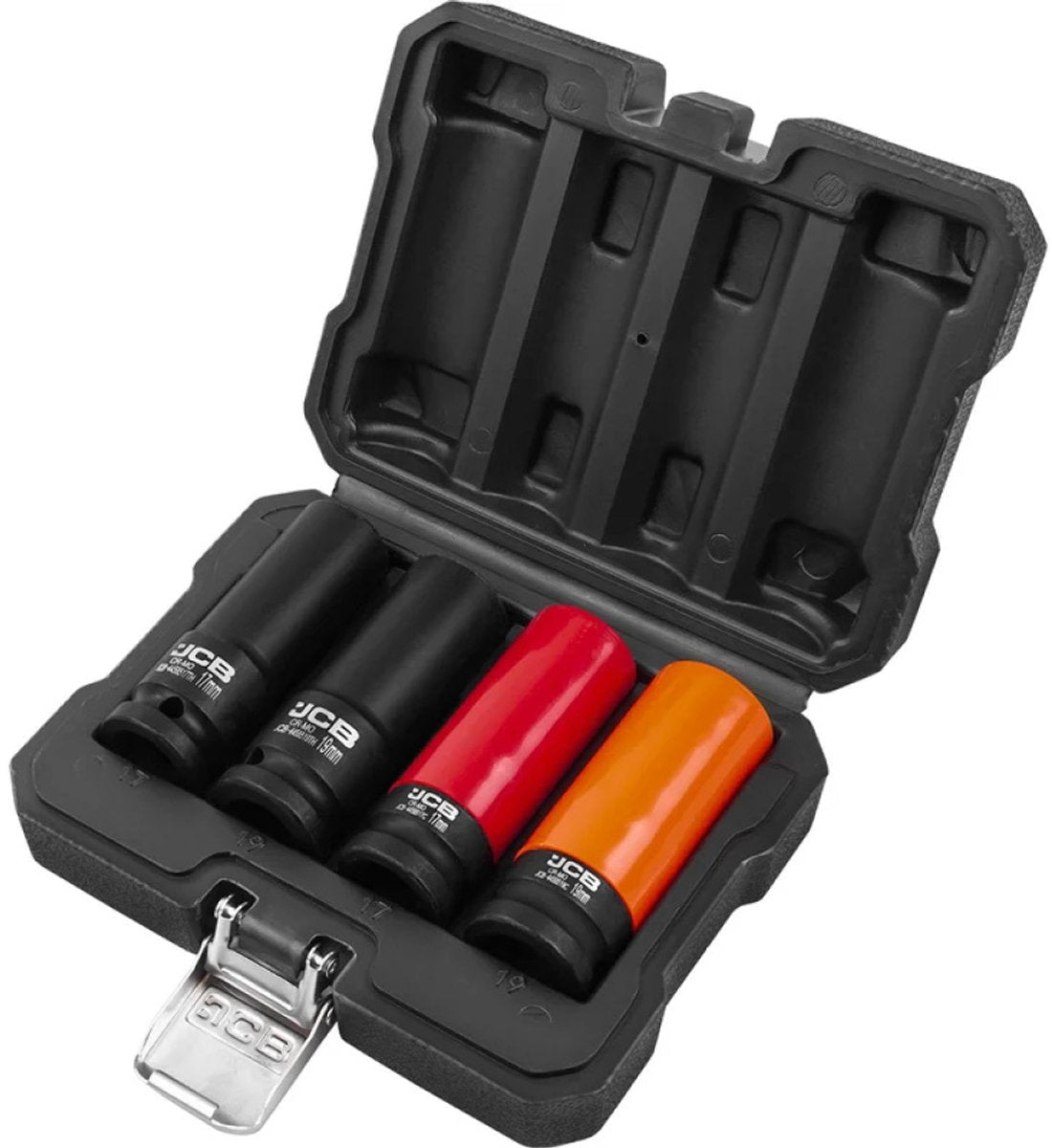 JCB Slagdoppen 1/2″ 17 en 19 mm – Dunwandig met Beschermhoes, 4-delig