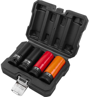 JCB Slagdoppen 1/2″ 17 en 19 mm – Dunwandig met Beschermhoes, 4-delig