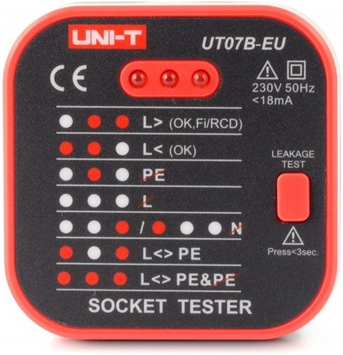 UNI-T Stopcontacttester met RCD Testfunctie – Compact, IP40