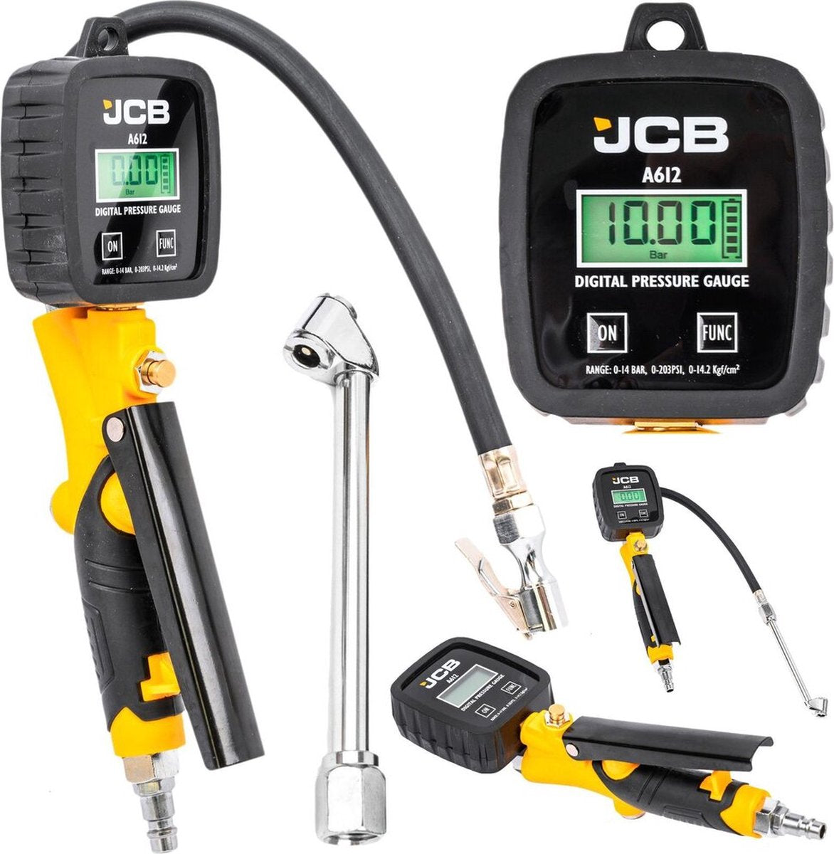 JCB Digitale Bandenspanningsmeter met Vulpistool – 0–14 bar LCD