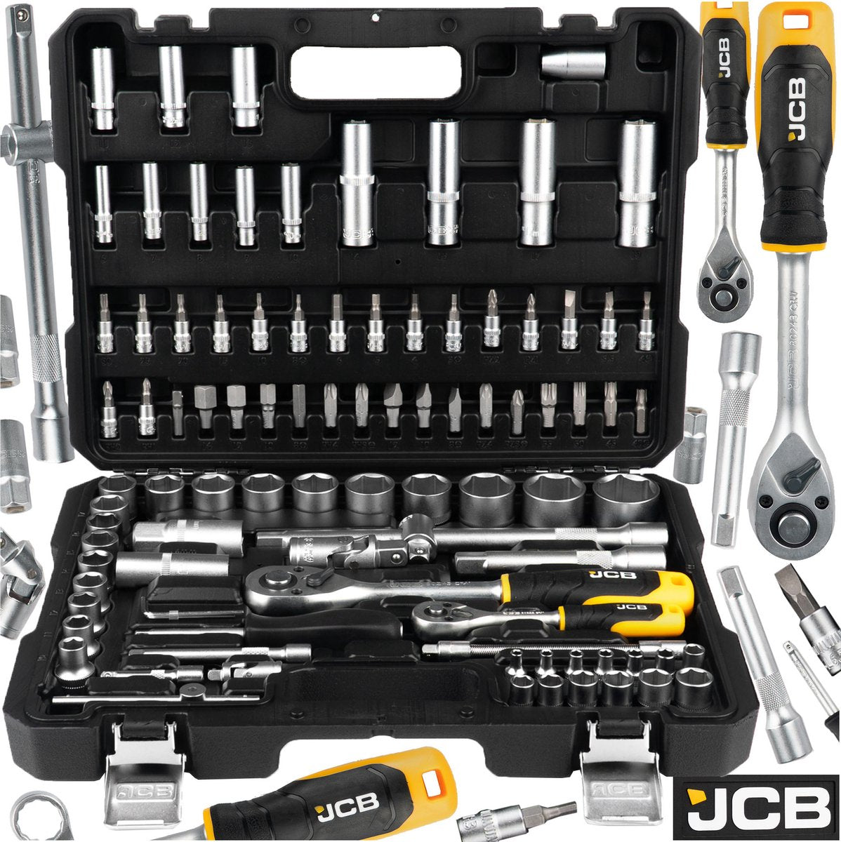 JCB Dopsleutelset 108-delig 1/4″ en 1/2″ – Cr-V, in Koffer