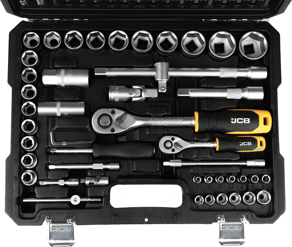 JCB Dopsleutelset 108-delig 1/4″ en 1/2″ – Cr-V, in Koffer