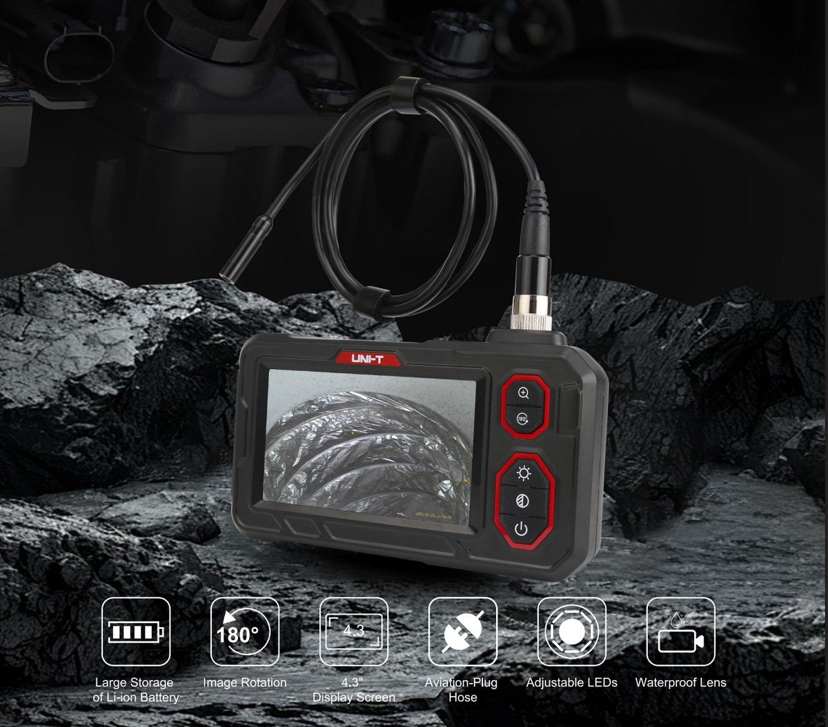UNI-T Industriële Endoscoop 10 m met Opname – 4,3″ HD, IP67