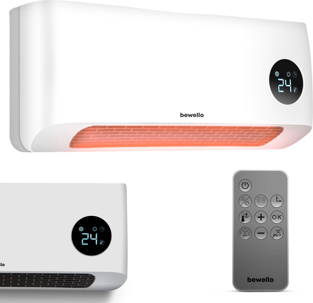 Bewello Elektrische Wandkachel 2000 W Wit – Met Afstandsbediening