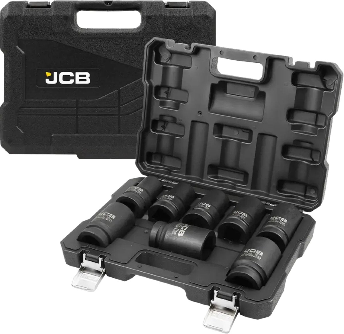 JCB Slagdoppenset 1″ 8-delig – 22 tot 41 mm, Cr-Mo, Metalen Koffer