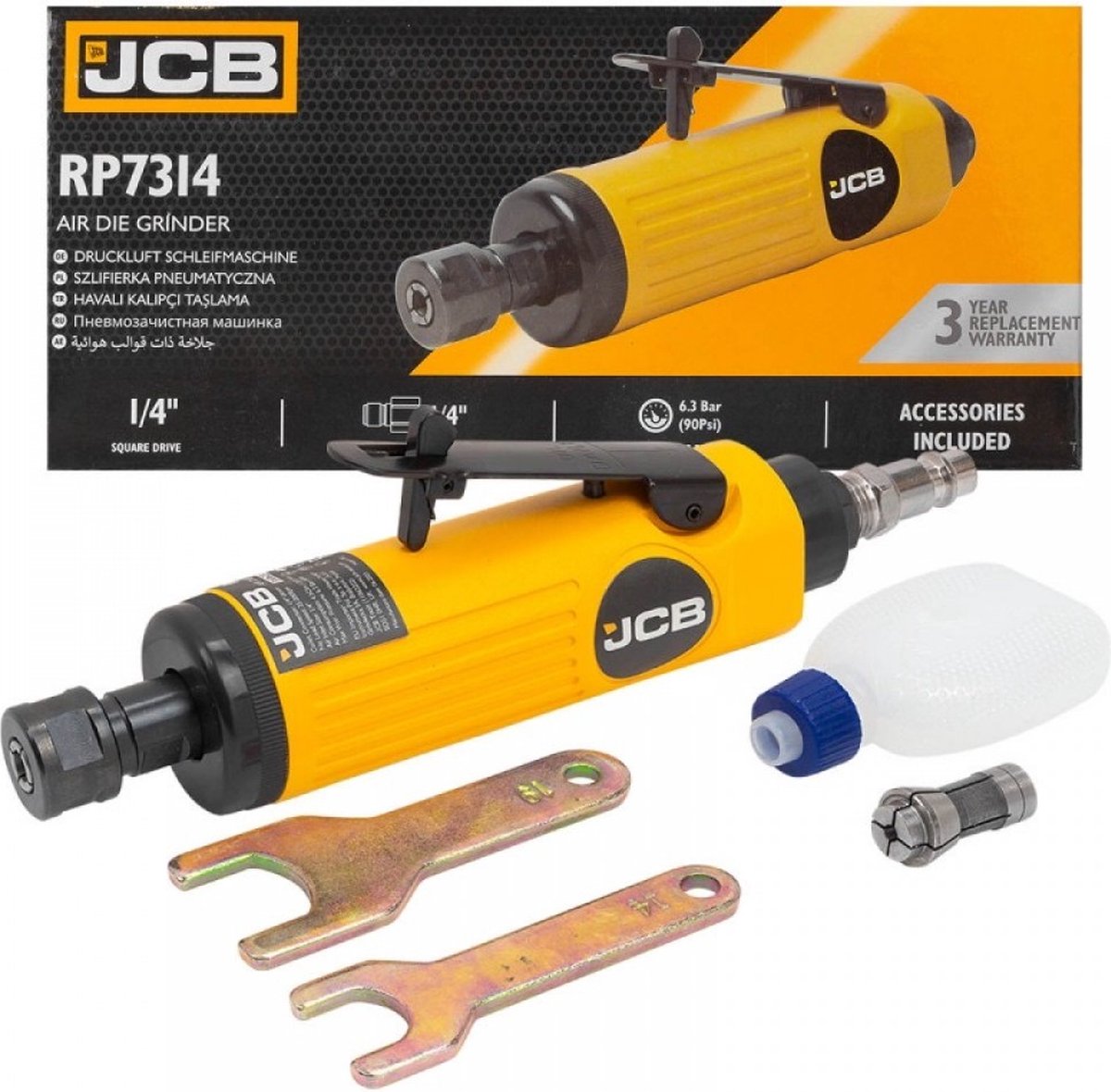 JCB Pneumatische Rechte Slijper 25.000 tpm – Spantang 3 en 6 mm
