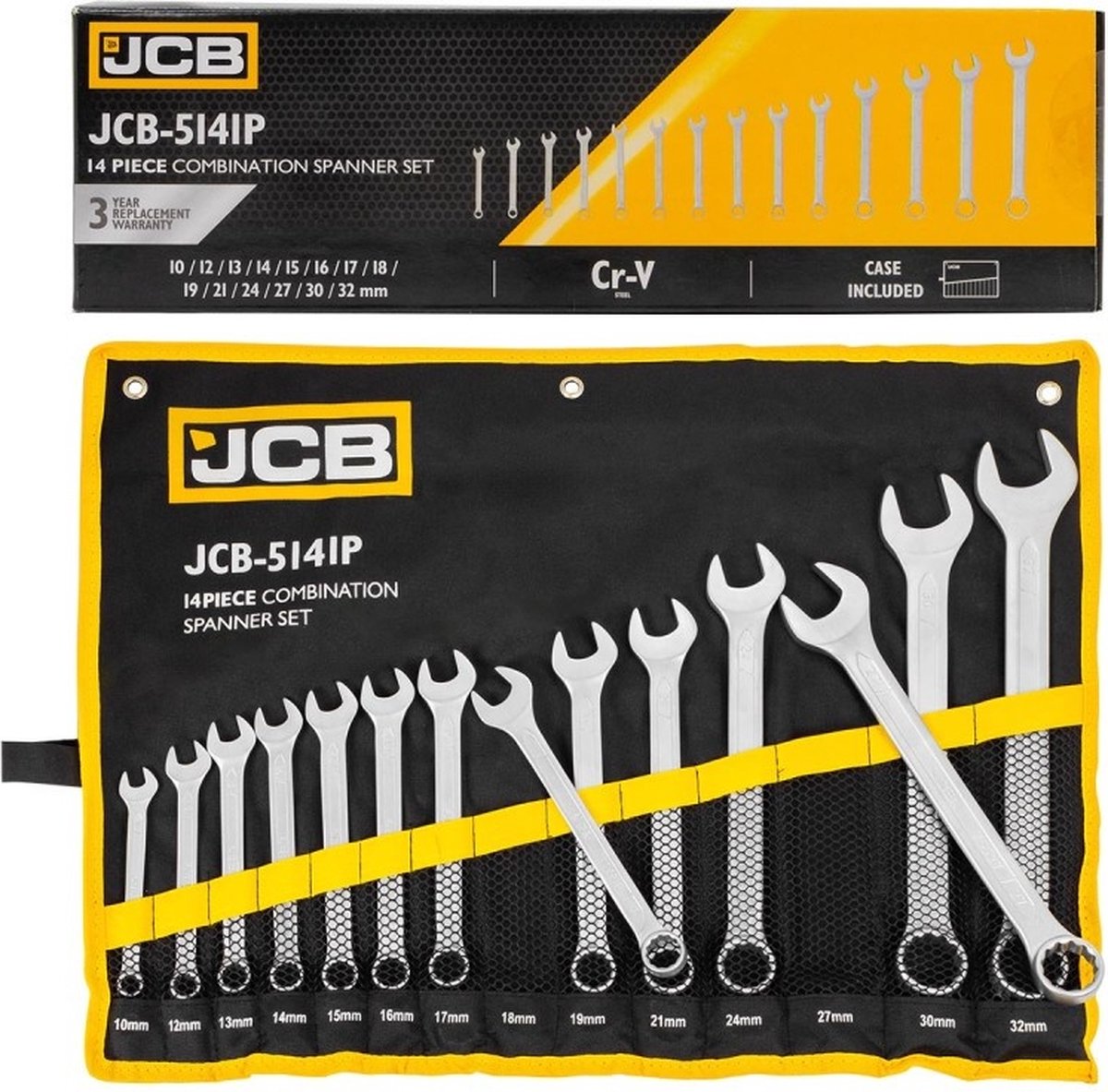 JCB Steek-Ringsleutelset 14-delig 10–32 mm – Chroom-Vanadium