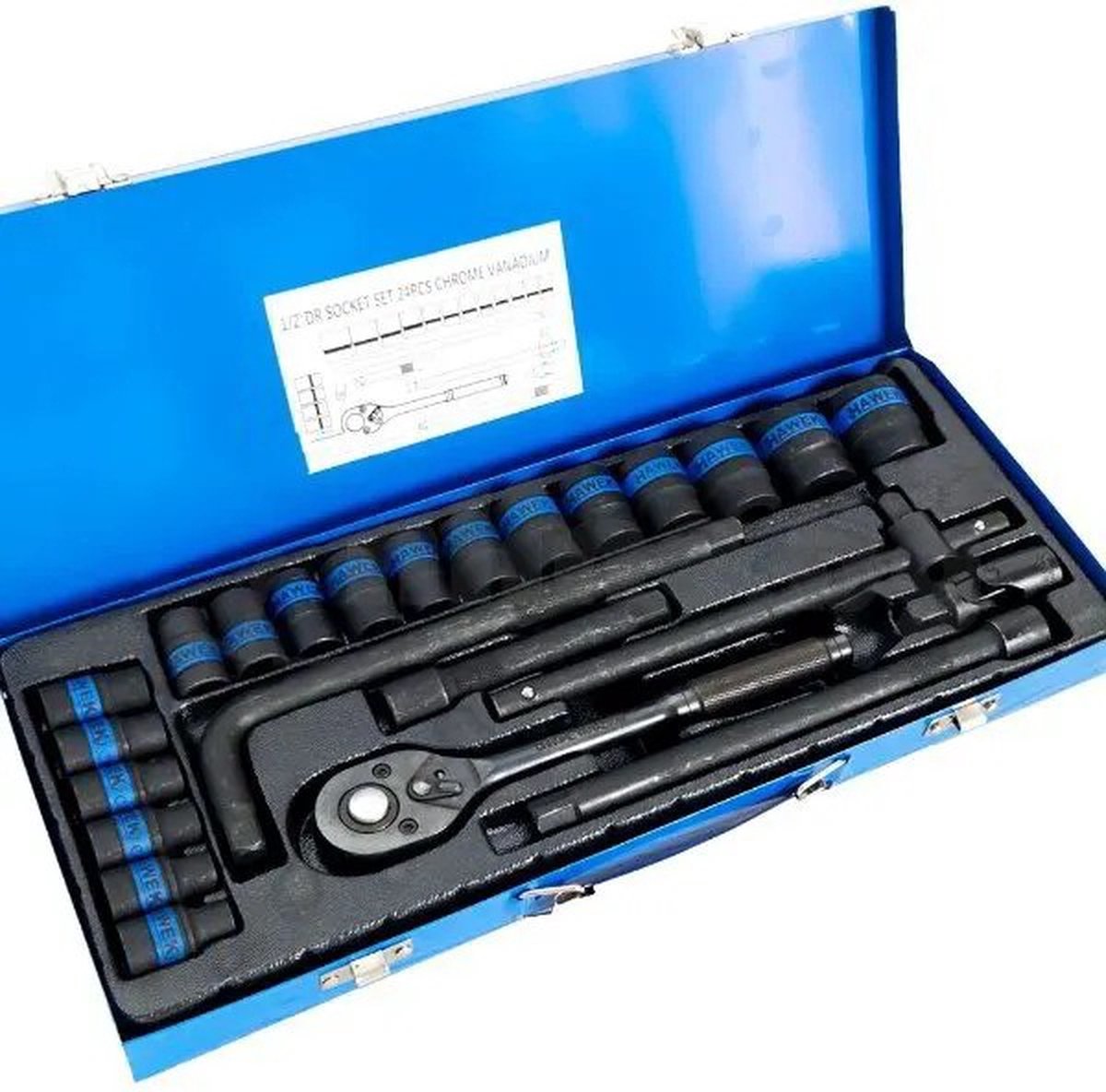 Hawek Krachtdoppenset 1/2″ 24-delig in Koffer – 10 tot 32 mm