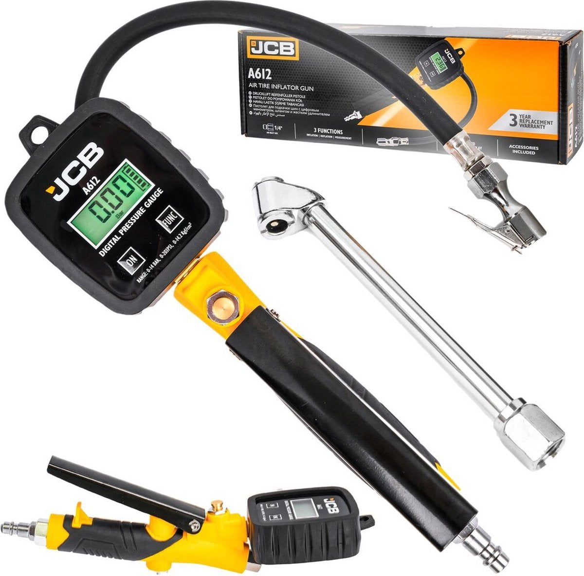 JCB Digitale Bandenspanningsmeter met Vulpistool – 0–14 bar LCD