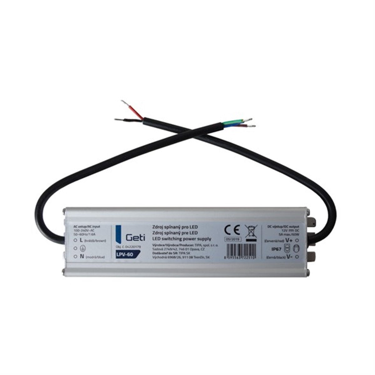 GETI LED Strip Voeding 12 V 60 W 5 A – Waterdicht IP67