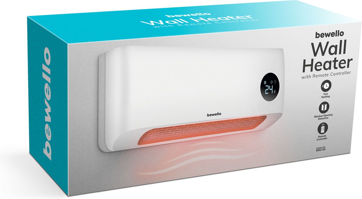 Bewello Elektrische Wandkachel 2000 W Wit – Met Afstandsbediening