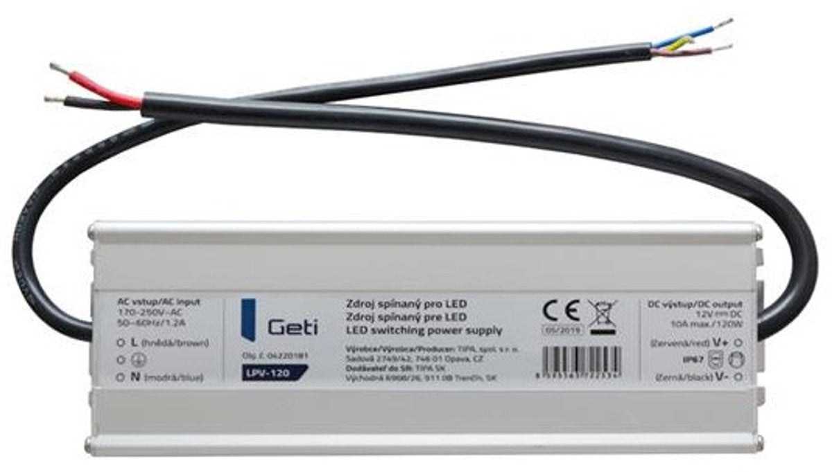 GETI LED Strip Voeding 12 V 120 W 10 A – Waterdicht IP67