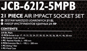 JCB Slagdoppenset 3/4″ 21-delig – Cr-Mo, met Ratel en Verlengstukken