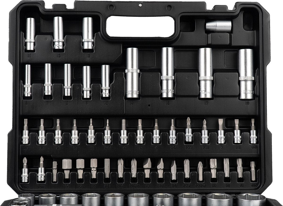 JCB Dopsleutelset 108-delig 1/4″ en 1/2″ – Cr-V, in Koffer