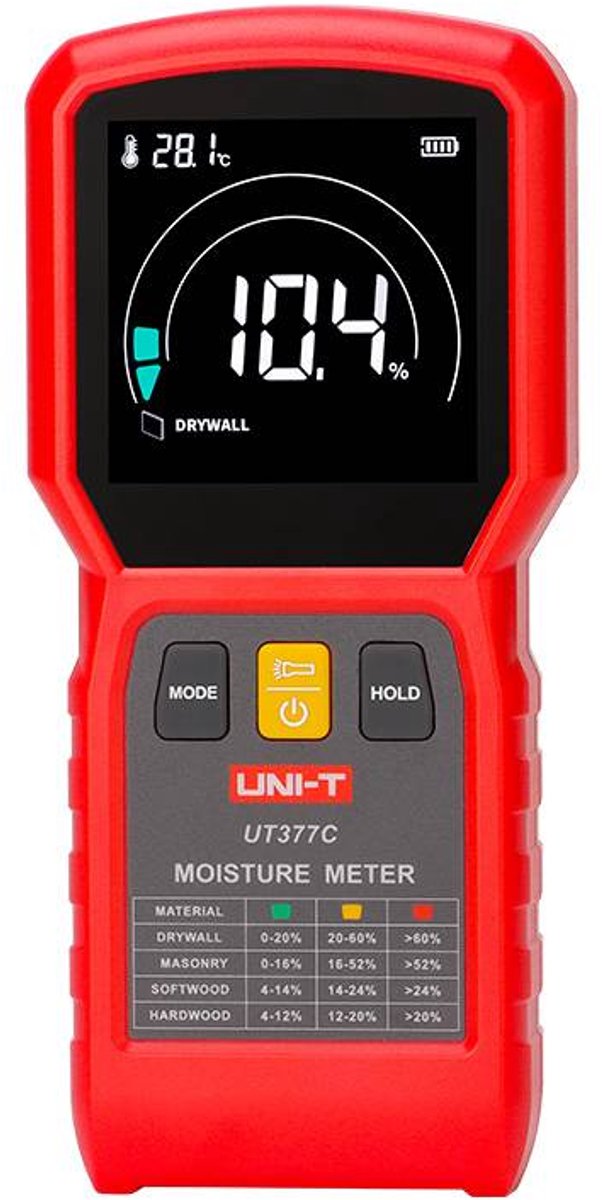 UNI-T Pinloze Vochtmeter voor Hout en Bouwmaterialen – 4 Modi