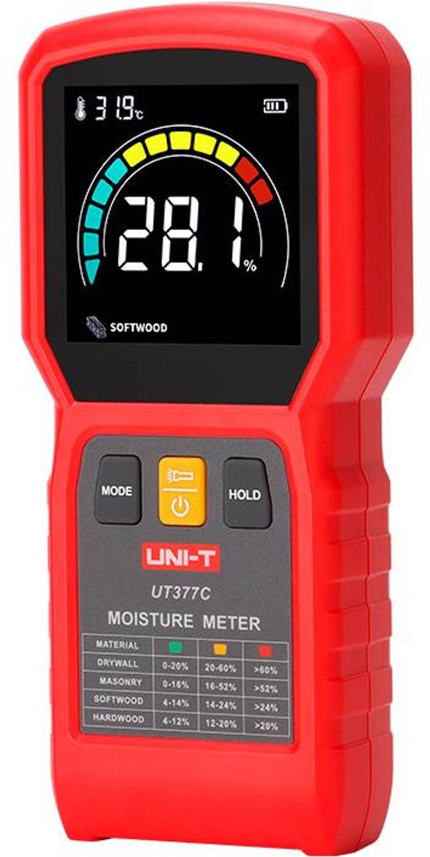 UNI-T Pinloze Vochtmeter voor Hout en Bouwmaterialen – 4 Modi