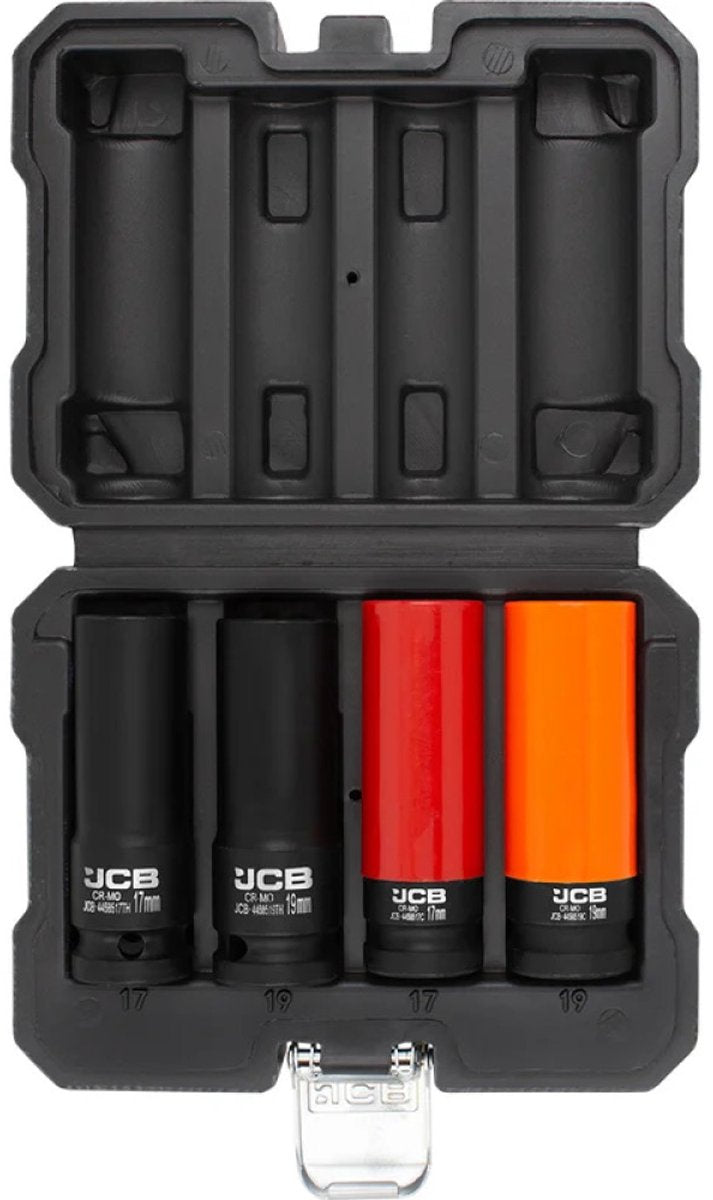 JCB Slagdoppen 1/2″ 17 en 19 mm – Dunwandig met Beschermhoes, 4-delig