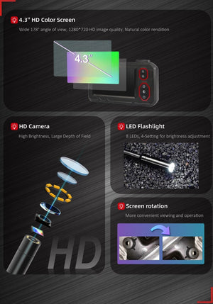 UNI-T Industriële Endoscoop 10 m met Opname – 4,3″ HD, IP67